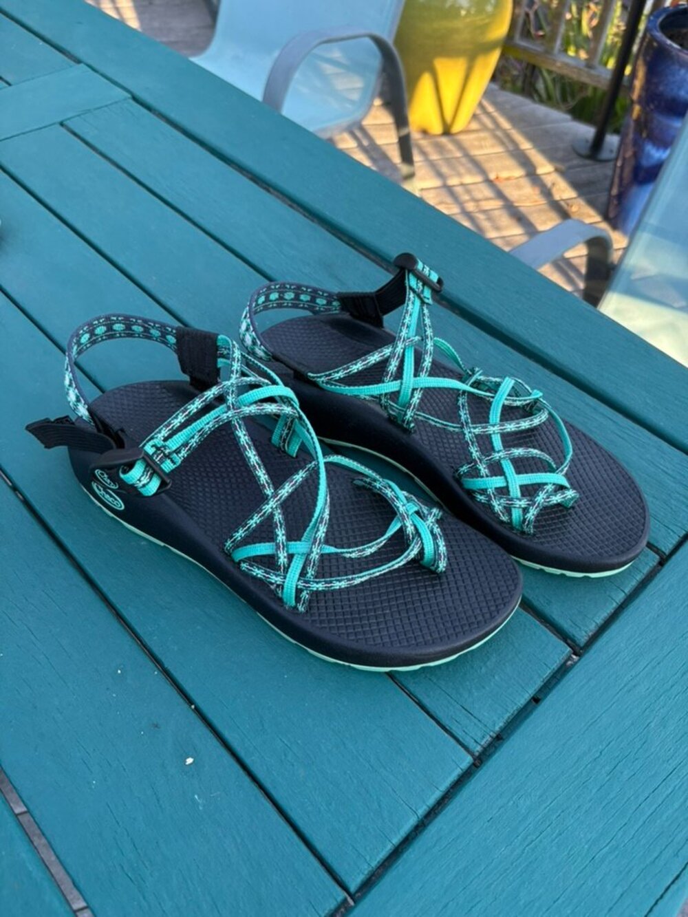 Chaco ZX3 women's Aqua Green Black Triple Strap